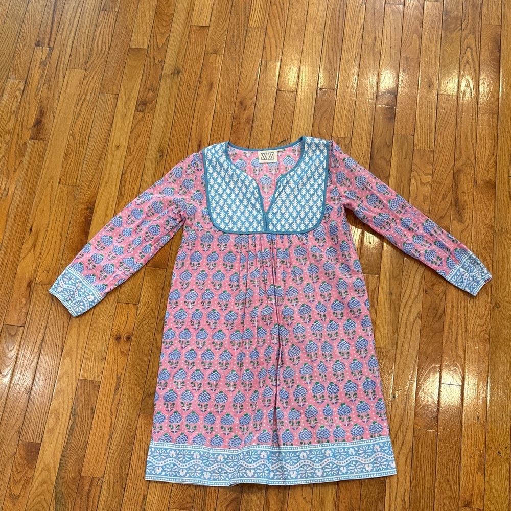 SZ Blockprint Floral Pink and Blue Dress